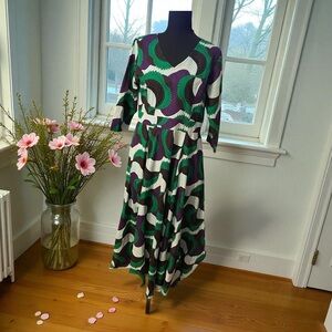 Ashro Vibrant Green and Purple Midi Dress